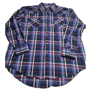Ely Cattleman Pearl Snap Shirt Men's XXL Long Sleeve Blue Plaid Western